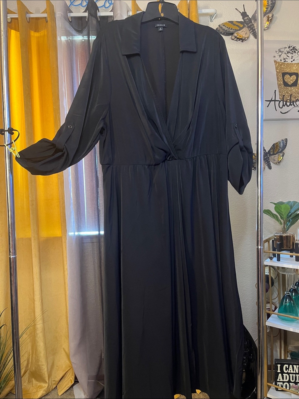 torrid Black collared Long Sleeve Midi Dress with Wrap Front